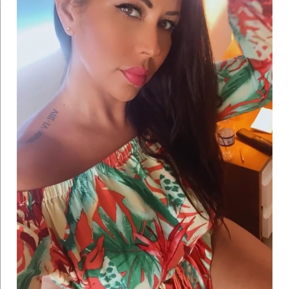 Tropical print short romper